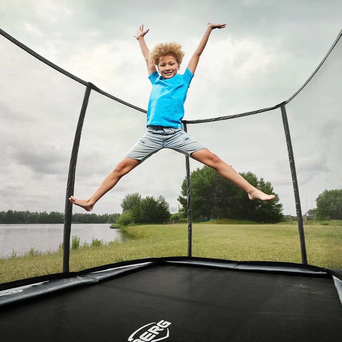 Cama elástica FlatGround 410cm ULTIM CHAMPION+red seguridad Deluxe XL Berg gris