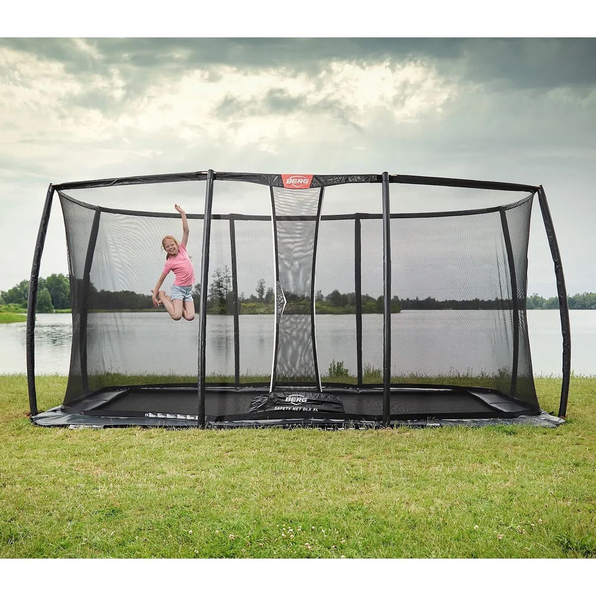 Cama elástica FlatGround 410cm ULTIM CHAMPION+red seguridad Deluxe XL Berg gris