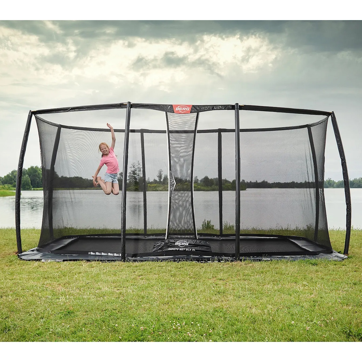 Cama elástica FlatGround 500cm ULTIM CHAMPION+red seguridad Deluxe XL Berg gris