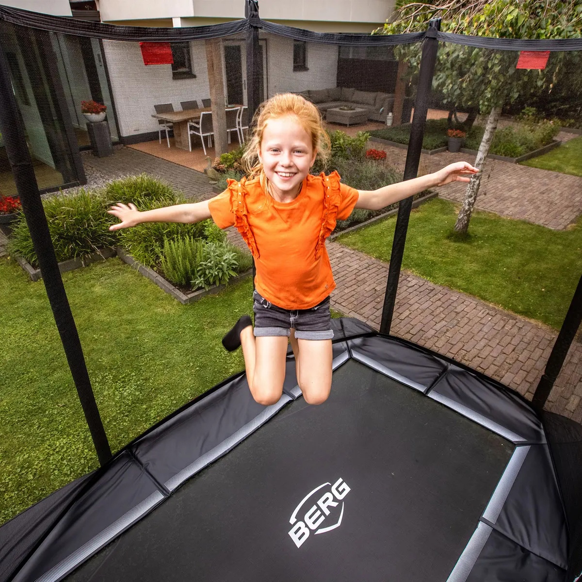 Cama elástica InGround 330cm ULTIM FAVORIT+red seguridad confort Berg gris
