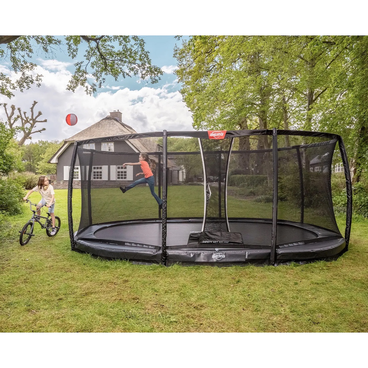 Cama elástica InGround 350cm GRAND CHAMPION+red seguridad Deluxe Berg gris