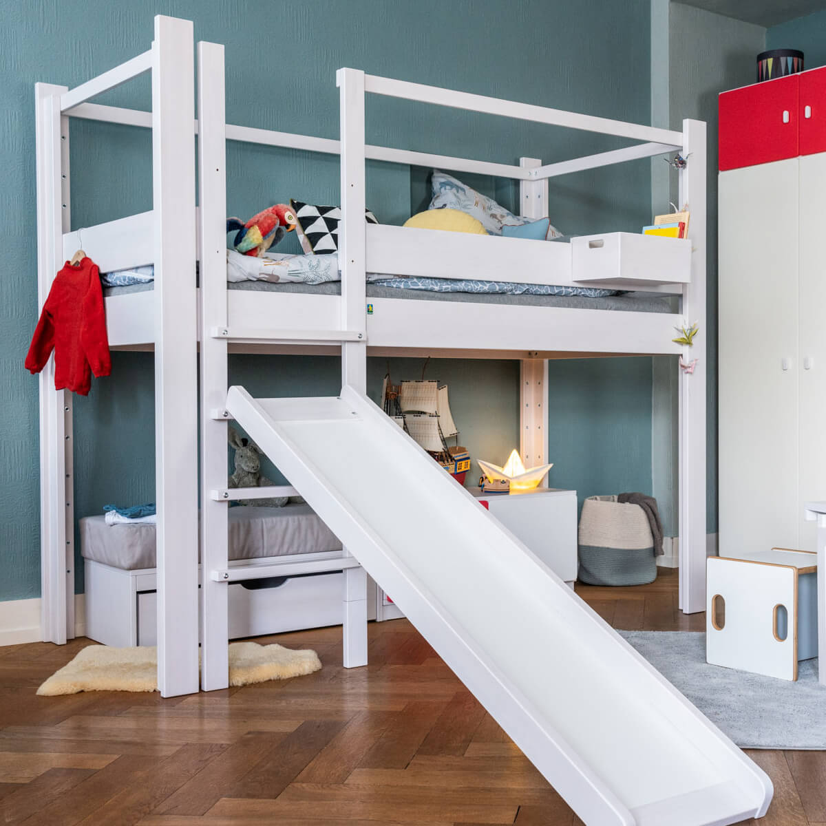 Cama evolutiva 90x200cm 5 en 1 escalera frontal DESTYLE de Breuyn tintada en blanco