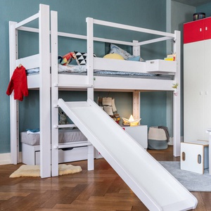 Cama evolutiva 90x200cm 5 en 1 escalera frontal DESTYLE de Breuyn tintada en blanco