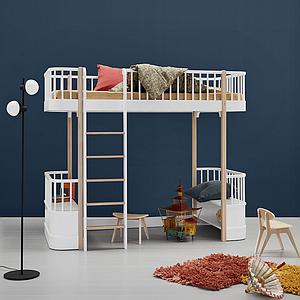 Cama evolutiva alta 90x200cm WOOD ORIGINAL Oliver Furniture blanco-roble