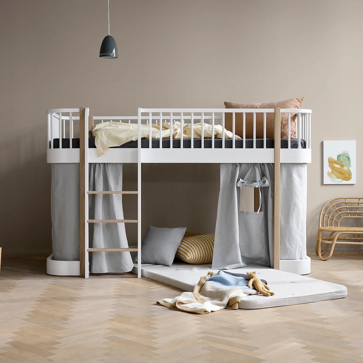 Cama evolutiva media alta 90x200cm WOOD ORIGINAL Oliver Furniture blanco-roble