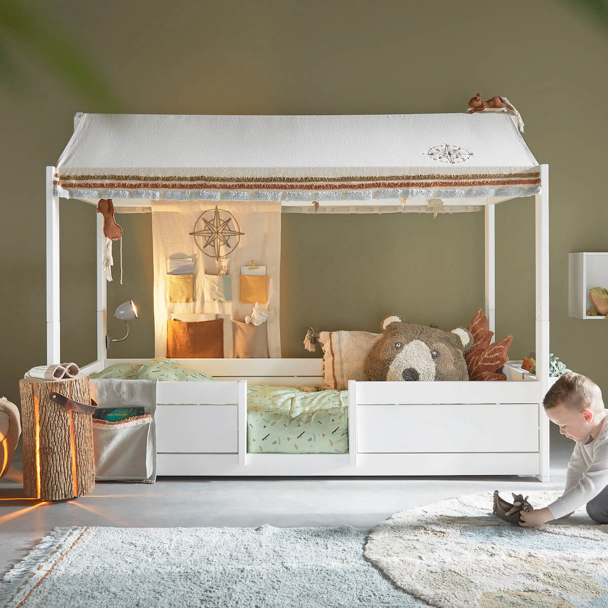 Cama evolutiva-techo casa 90x200cm 4en1 HOUSE Lifetime blanqueado