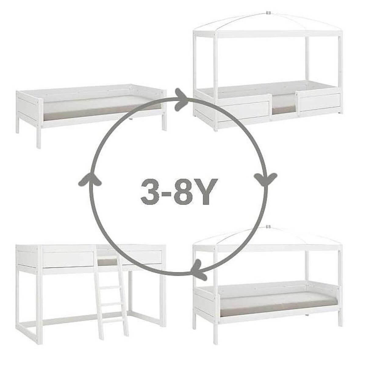 Cama evolutiva-techo-cúpula 90x200cm somier Deluxe 4en1 Lifetime blanco