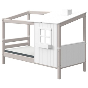 Cama individual evolutiva cabaña 90x200cm 1/2 PLAY HOUSE CLASSIC Flexa grey washed-blanco