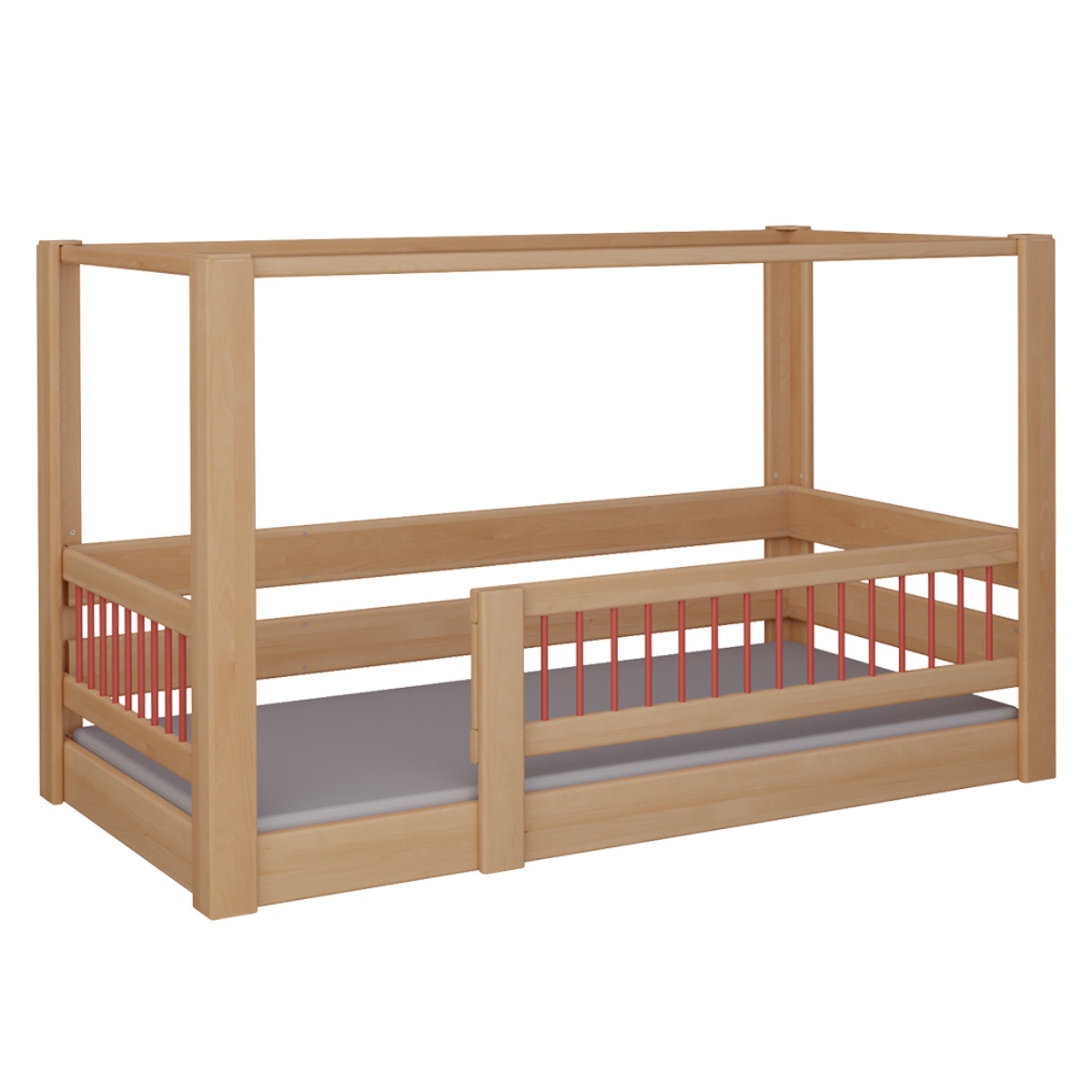 Cama Kubu con dosel DELUXE de Breuyn natural-rojo