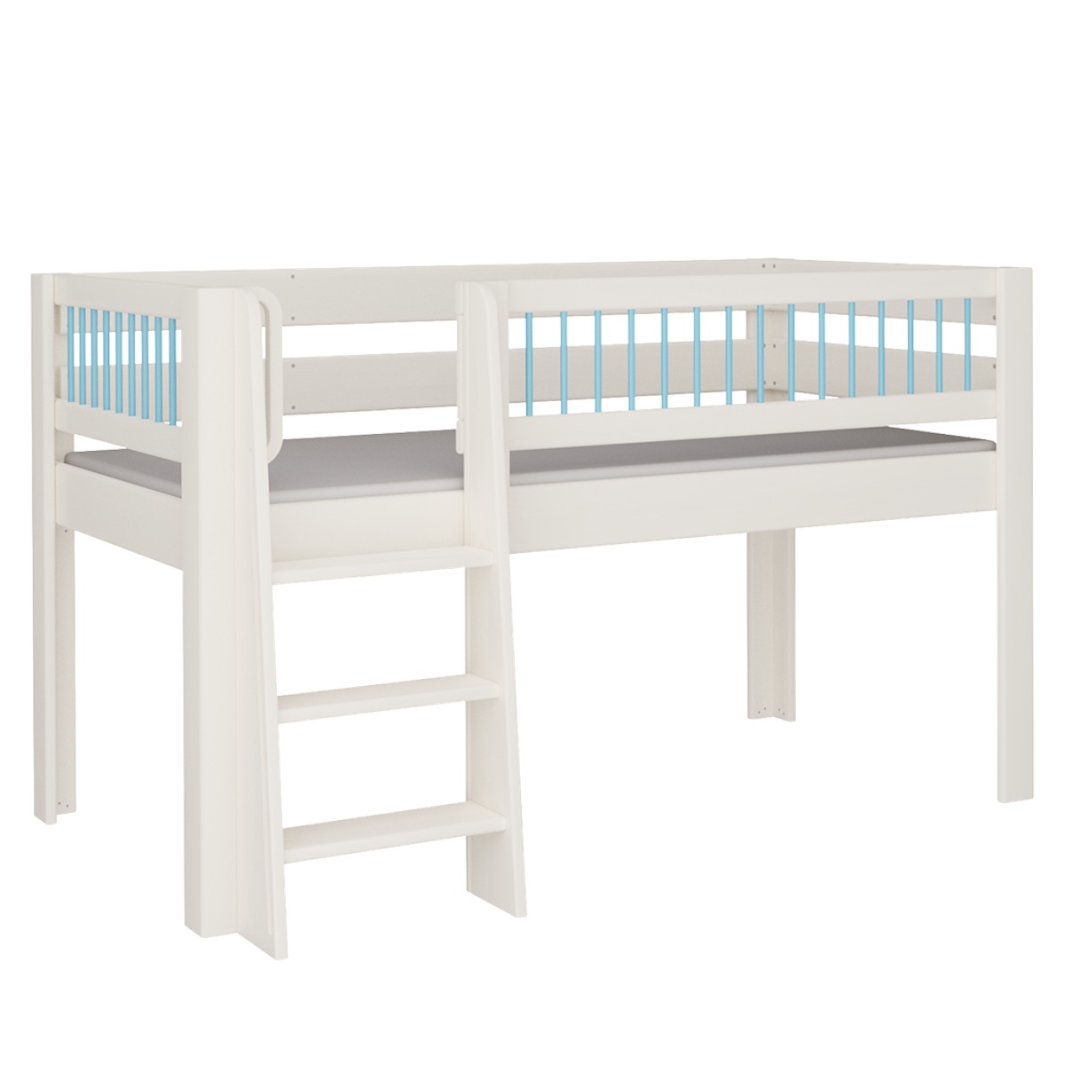 Cama Kubu media alta escalera DELUXE de Breuyn blanqueada-azul