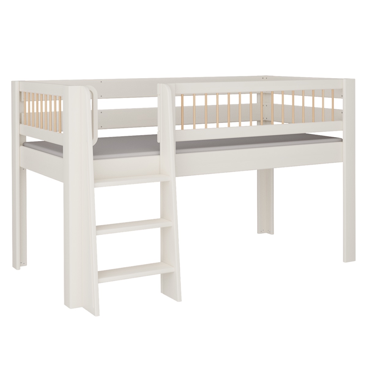Cama Kubu media alta escalera DELUXE de Breuyn blanqueada-natural