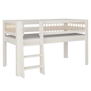 Cama Kubu media alta escalera DELUXE de Breuyn blanqueada-natural