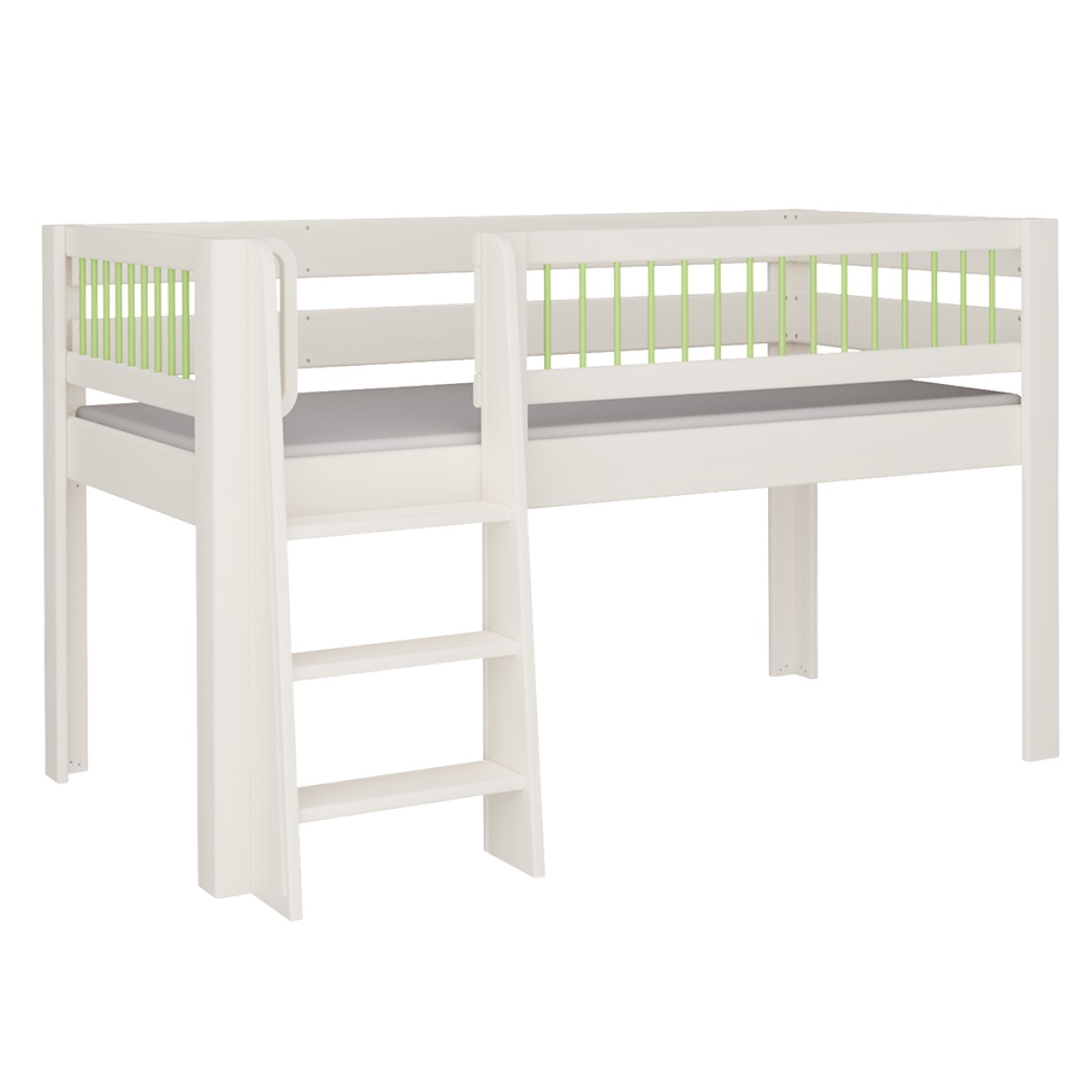 Cama Kubu media alta escalera DELUXE de Breuyn blanqueada-verde