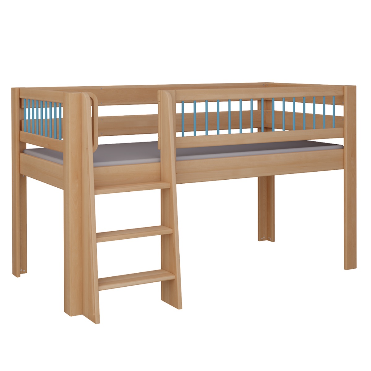 Cama Kubu media alta escalera DELUXE de Breuyn natural-azul