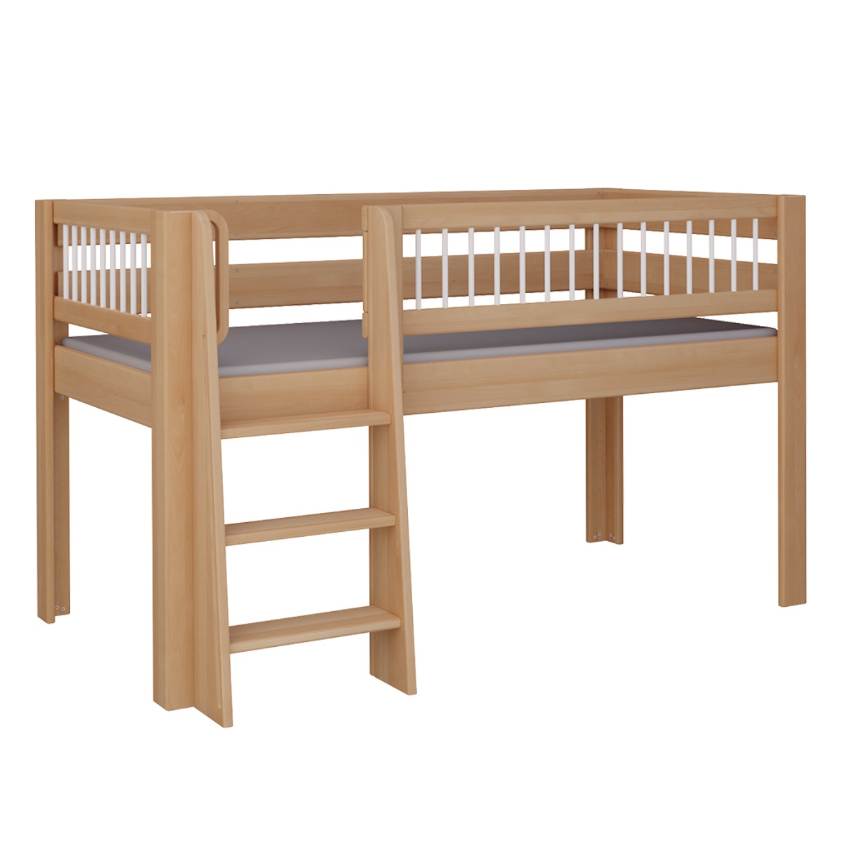 Cama Kubu media alta escalera DELUXE de Breuyn natural-blanqueada