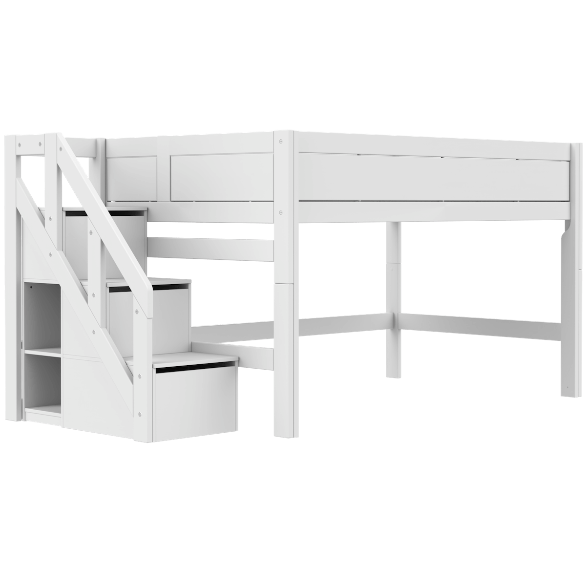 Cama media alta 120x200cm escalera cajones DELUXE Lifetime white