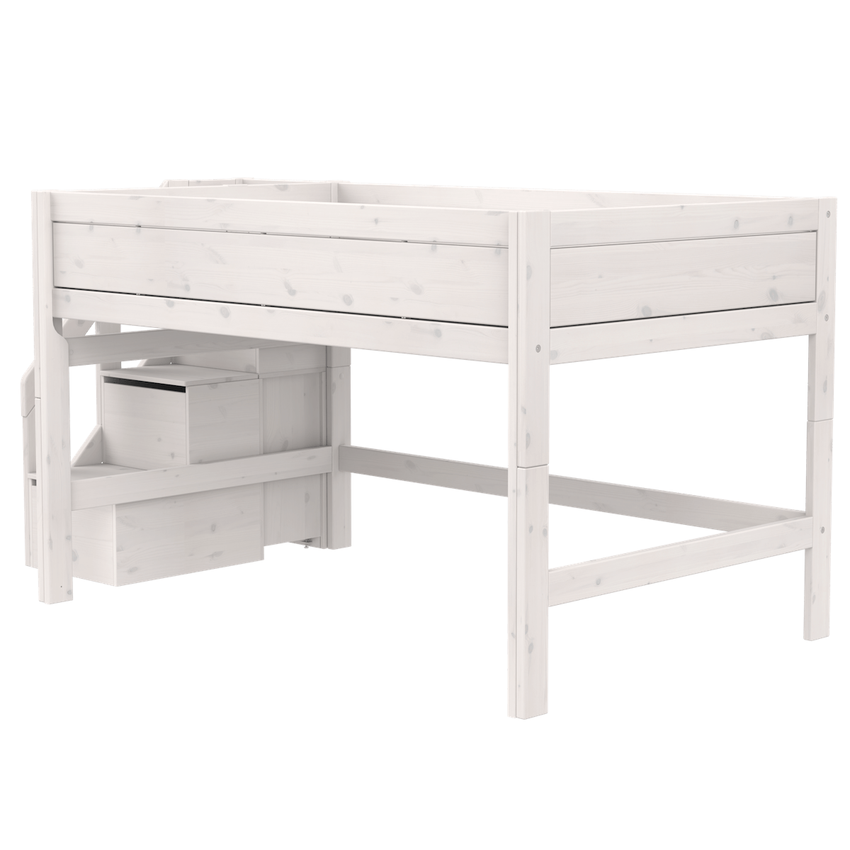 Cama media alta 120x200cm escalera cajones DELUXE Lifetime whitewash
