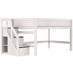 Cama media alta 120x200cm escalera cajones DELUXE Lifetime whitewash