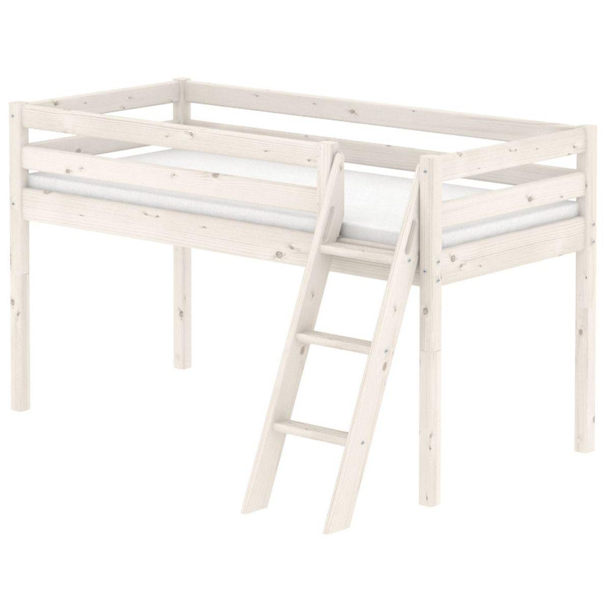 Cama media alta 90x200 CLASSIC Flexa escalera inclinada blanco cal