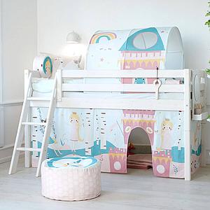Cama media alta 90x200 CLASSIC Flexa escalera inclinada blanco cal