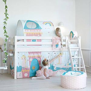 Cama media alta 90x200 CLASSIC Flexa escalera inclinada blanco cal