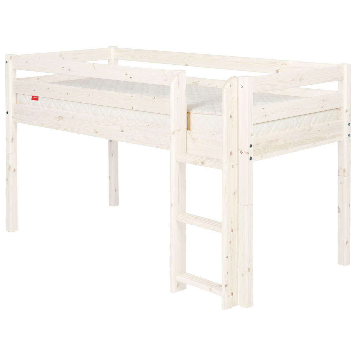 Cama media alta 90x200 CLASSIC Flexa escalera recta blanco cal