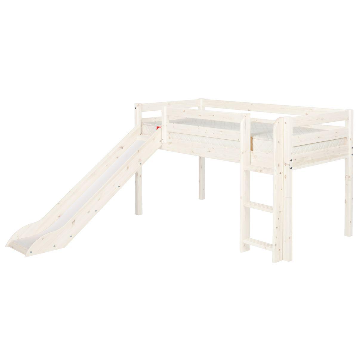 Cama media alta 90x200 CLASSIC Flexa escalera recta tobogán blanco cal