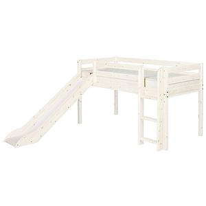 Cama media alta 90x200 CLASSIC Flexa escalera recta tobogán blanco cal