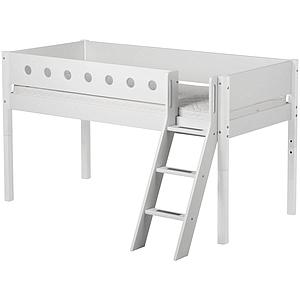 Cama media alta 90x200 WHITE Flexa escalera inclinada barrera y patas blancas