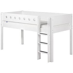 Cama media alta 90x200 WHITE Flexa escalera recta barrera y patas blancas