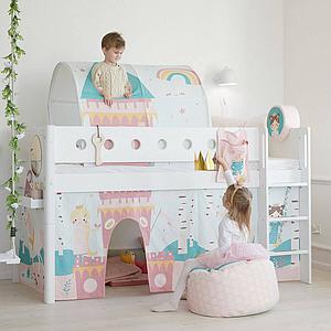 Cama media alta 90x200 WHITE Flexa escalera recta barrera y patas blancas
