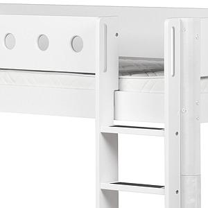 Cama media alta 90x200 WHITE Flexa escalera recta tobogán barrera y patas blancas