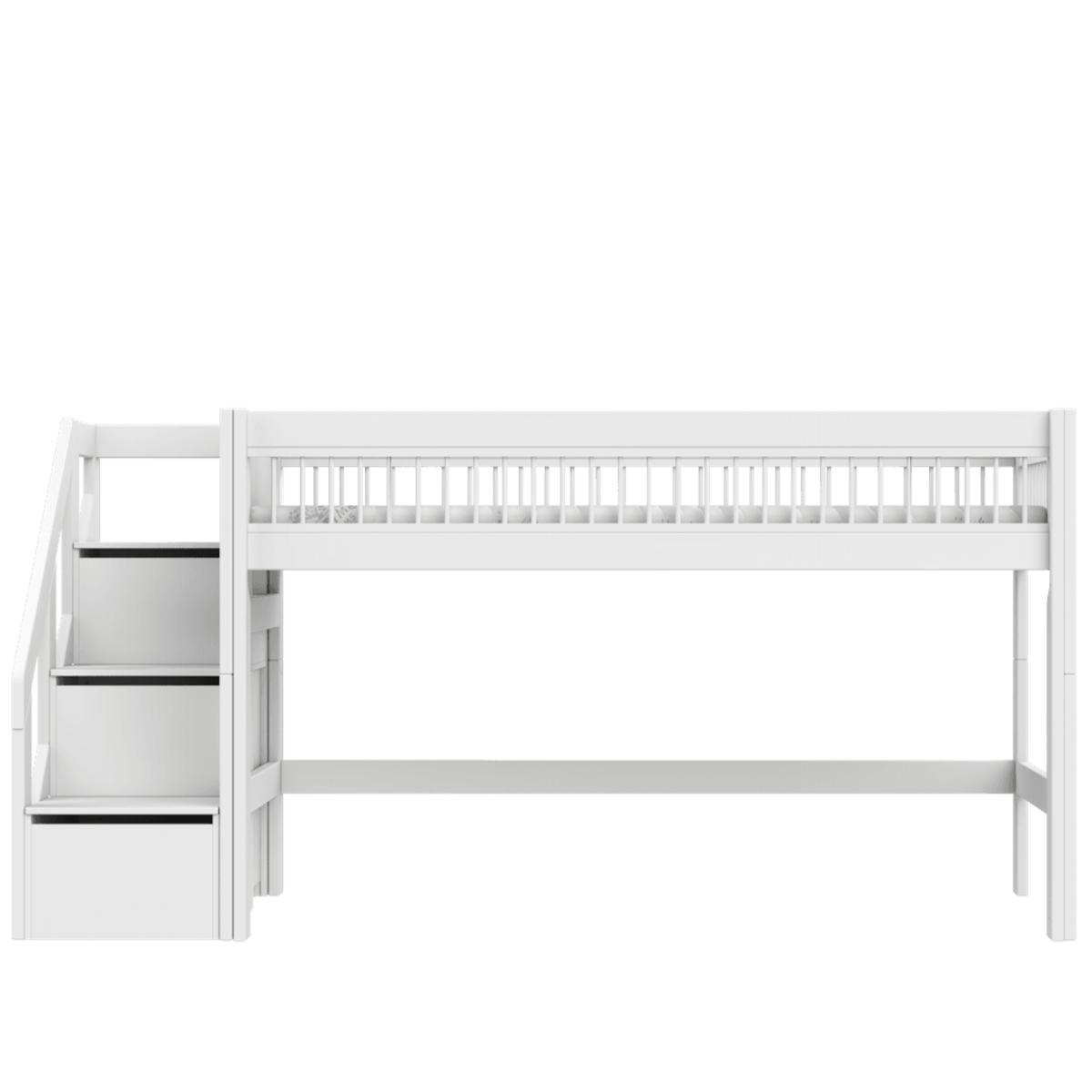 Cama media alta 90x200cm escalera cajones BREEZE Somier Deluxe Lifetime blanco