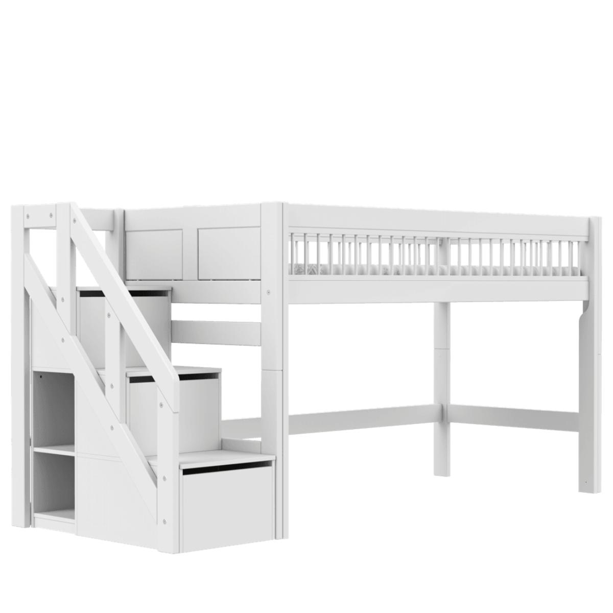 Cama media alta 90x200cm escalera cajones BREEZE Somier Deluxe Lifetime blanco