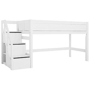 Cama media alta 90x200cm escalera cajones Lifetime blanco