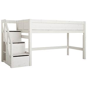 Cama media alta 90x200cm escalera cajones Lifetime blanqueado
