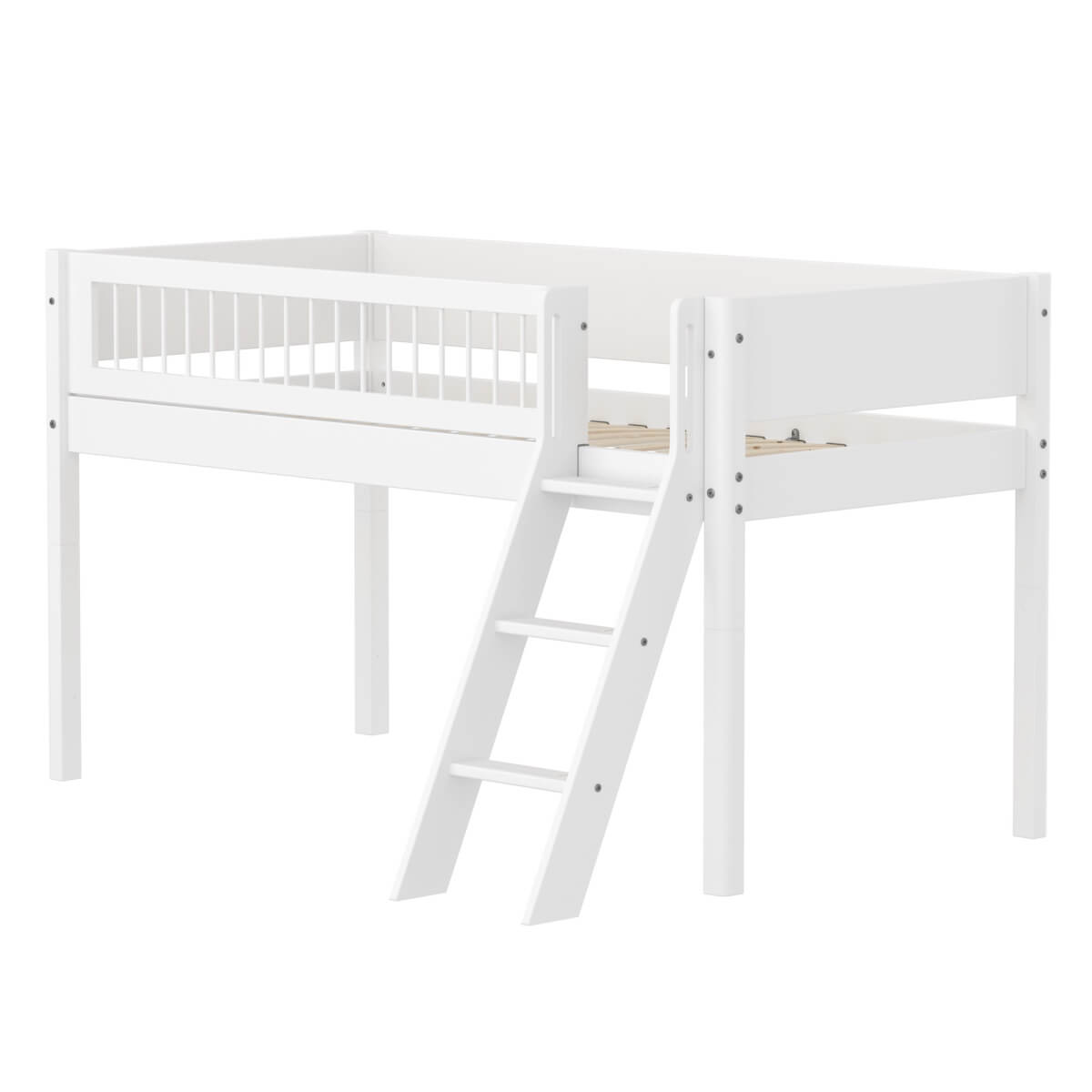 Cama media alta 90x200cm escalera inclinada-barrera barras WHITE Flexa