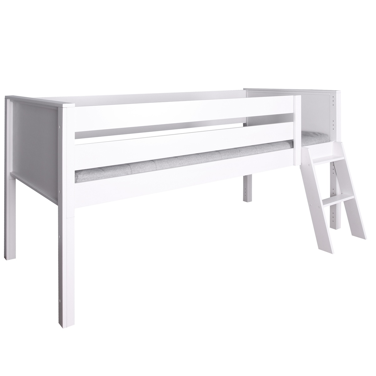 Cama media alta 90x200cm escalera inclinada KASVA haya lacado blanco