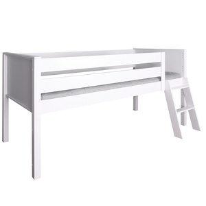 Cama media alta 90x200cm escalera inclinada KASVA haya lacado blanco