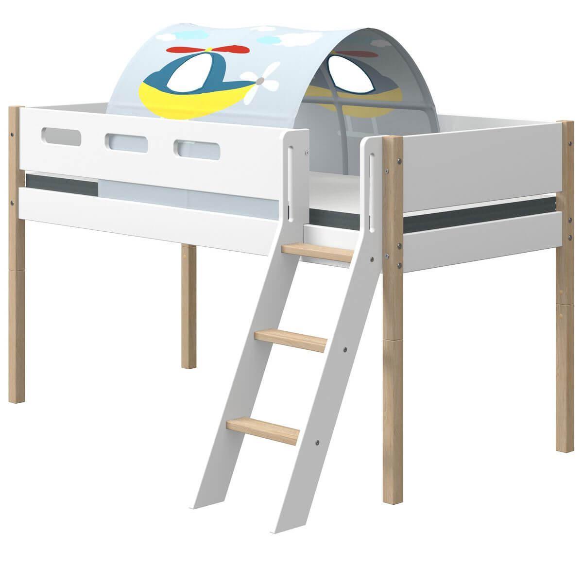 Cama media alta 90x200cm escalera inclinada NOR Flexa roble-blanco