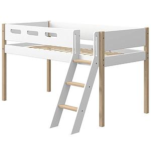 Cama media alta 90x200cm escalera inclinada NOR Flexa roble-blanco