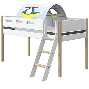 Cama media alta 90x200cm escalera inclinada NOR Flexa roble-blanco