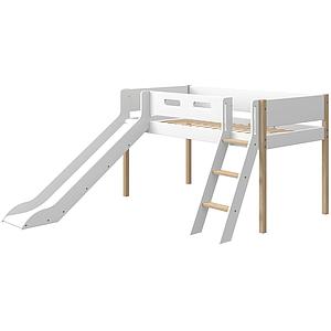 Cama media alta 90x200cm escalera inclinada-tobogán NOR Flexa roble-blanco