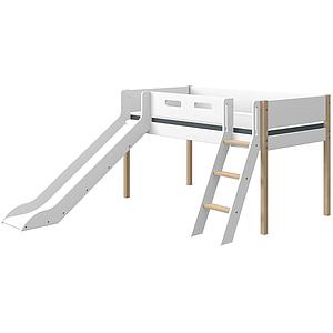 Cama media alta 90x200cm escalera inclinada-tobogán NOR Flexa roble-blanco