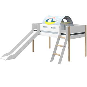 Cama media alta 90x200cm escalera inclinada-tobogán NOR Flexa roble-blanco
