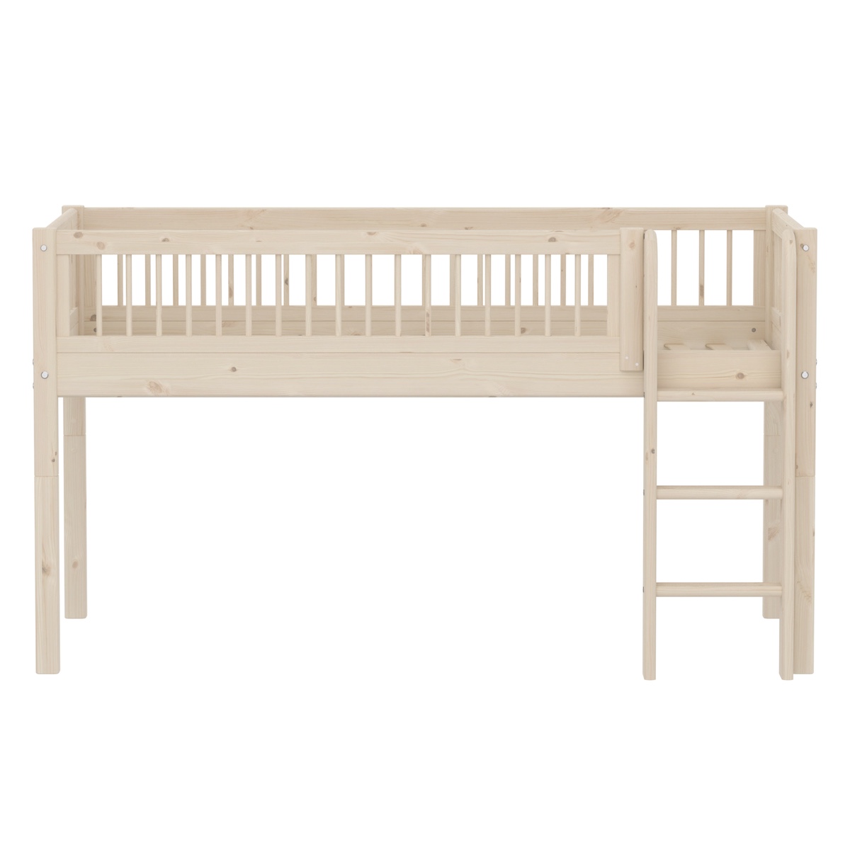 Cama media alta 90x200cm escalera recta-barrera barras CLASSIC Flexa white washed