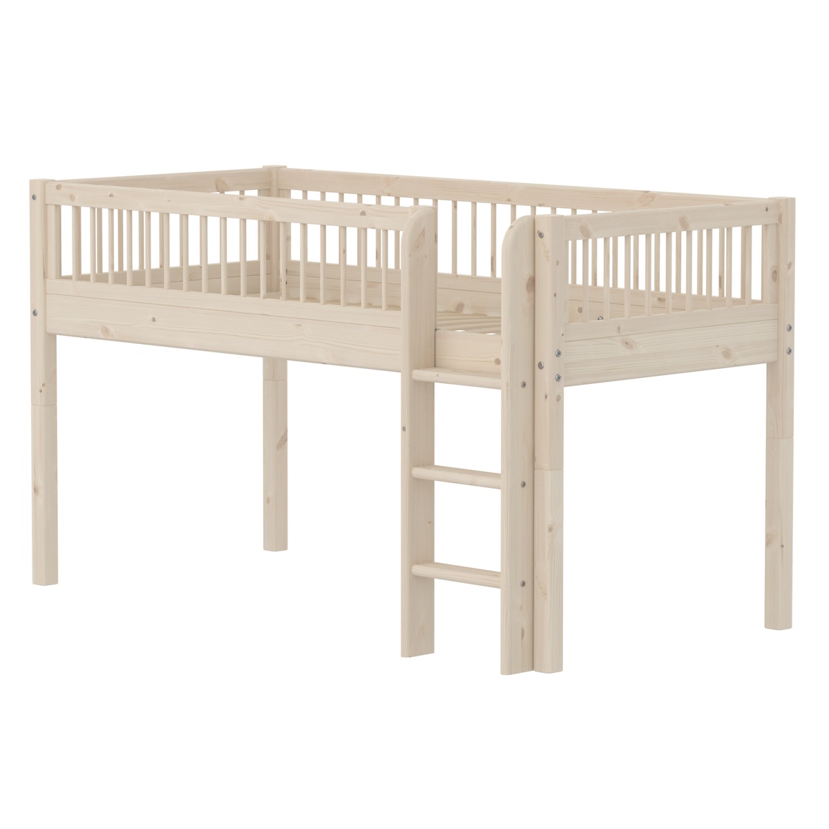 Cama media alta 90x200cm escalera recta-barrera barras CLASSIC Flexa white washed