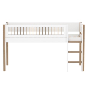 Cama media alta 90x200cm escalera recta-barrera barras NOR Flexa blanco-roble