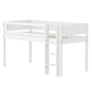 Cama media alta 90x200cm escalera recta-barrera barras WHITE Flexa
