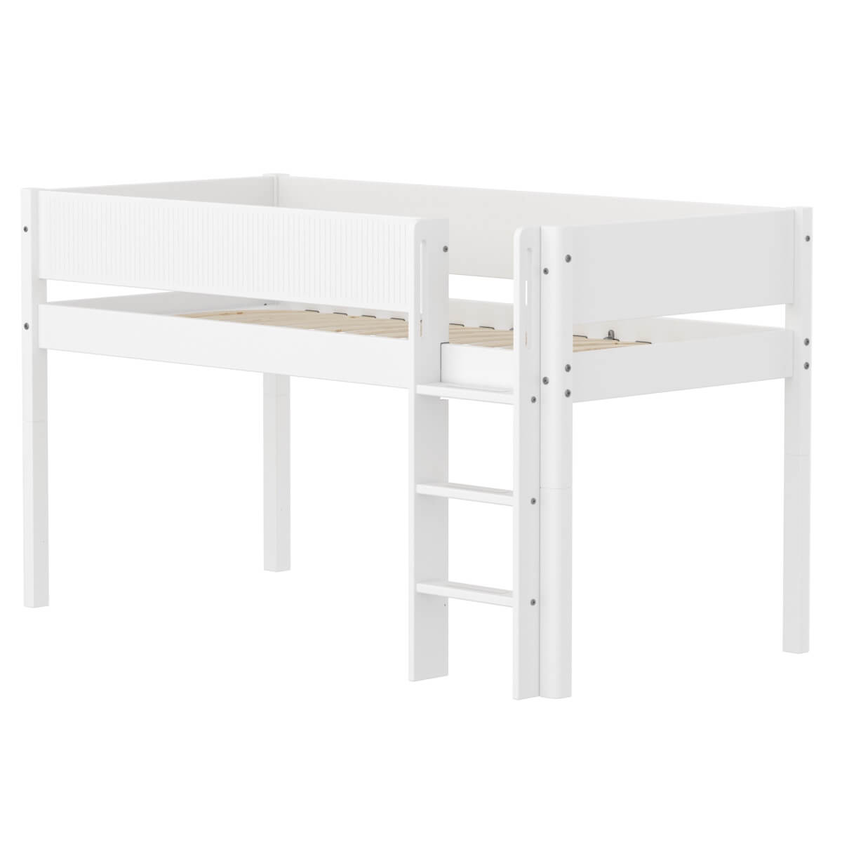 Cama media alta 90x200cm escalera recta-barrera ranuras WHITE Flexa